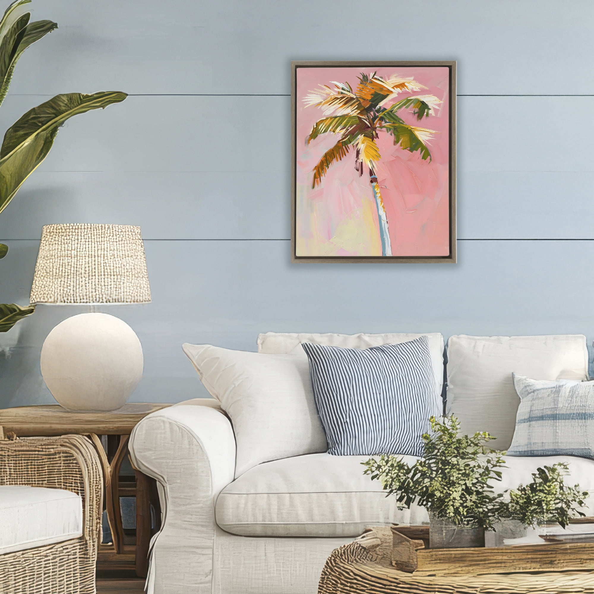 Stupell Industries Pink Palm Summer Oasis Brown Framed Floater Canvas Wall Art, design by The Prints Vibe