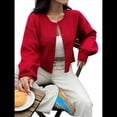 thumbnail image 2 of Cárdigan Corto de Punto con Botones para Mujer, Moderno Cárdigan de Otoño con Cuello Redondo y Larga. Rojo XL, 2 of 7