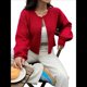 thumbnail image 2 of Cárdigan Corto de Punto con Botones para Mujer, Moderno Cárdigan de Otoño con Cuello Redondo y Larga. Rojo S, 2 of 7