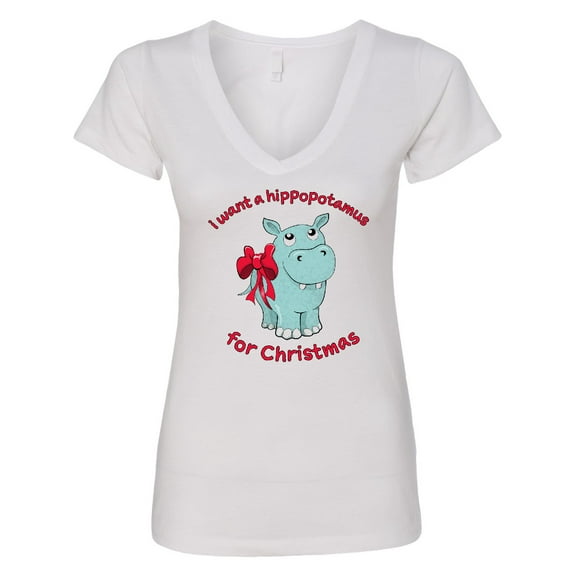 Inktastic I Want a Hippopotamus for Christmas Women's V-Neck T-Shirt