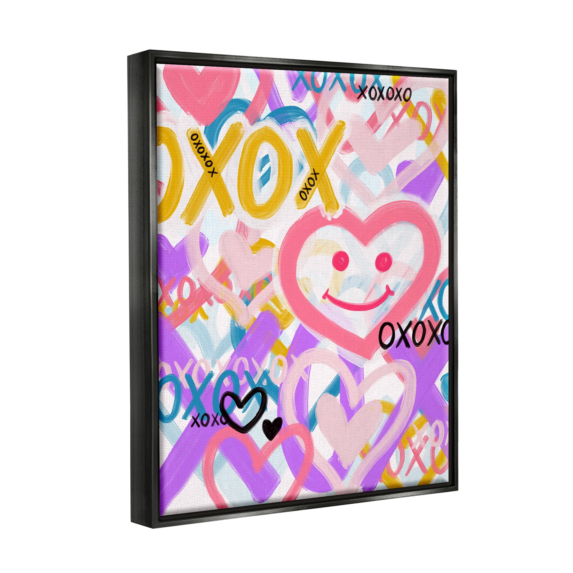 Stupell Industries Xoxo Urban Heart Shapes Abstract Painting Black Floater Framed Canvas Art Print Wall Art, 25 x 31