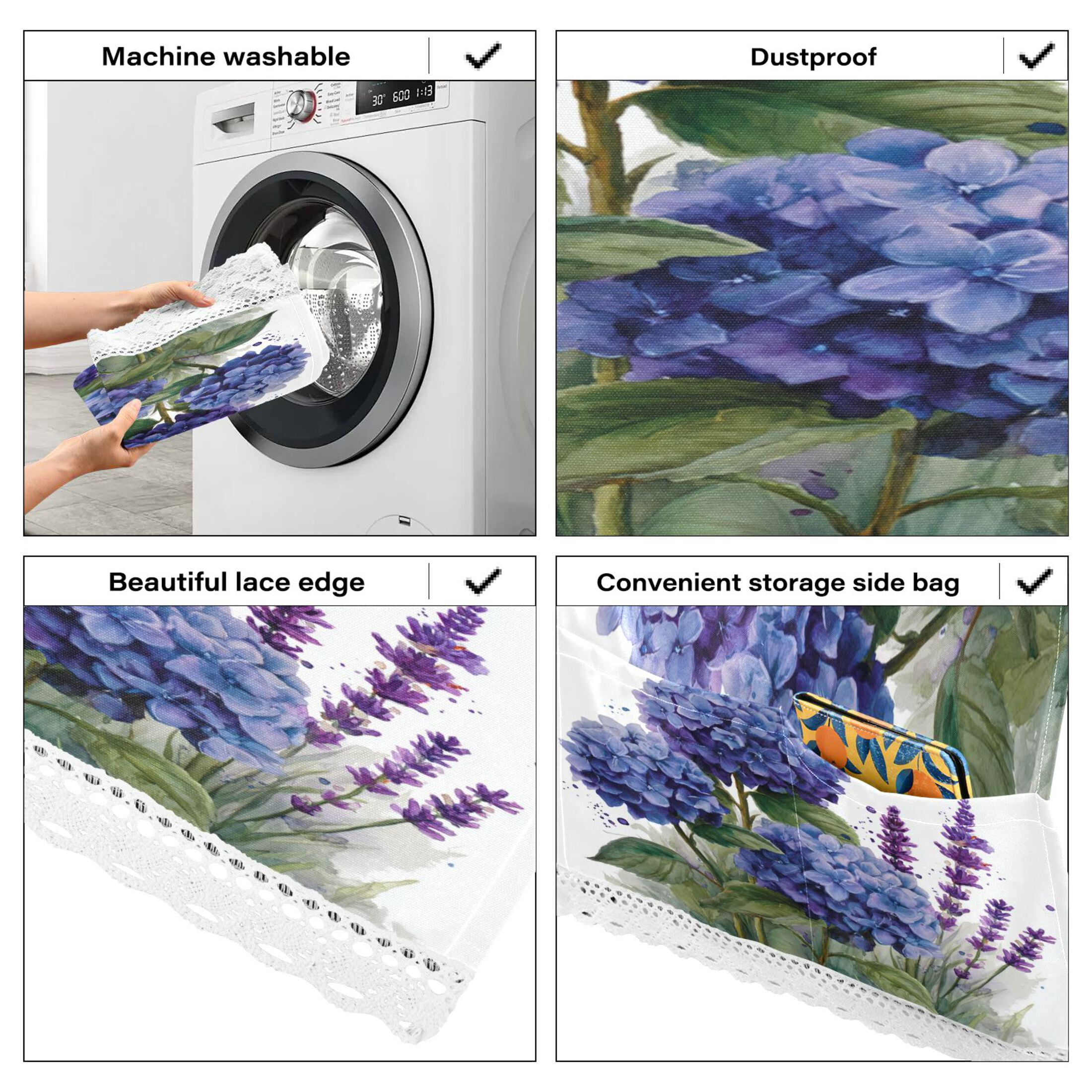Wobogo Hydrangea Lavender Butterfly Washing Machine Cover Dustproof Washer Dryer Cover Waterproof Laundry Room Decorative Protector
