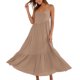 thumbnail image 2 of TaTaai Women's 2026 Summer Spaghetti Strap Ruffled Asymmetric Solid Maxi Dress Loose Beach Sundress for Daily & Vacation Gift, 2 of 9