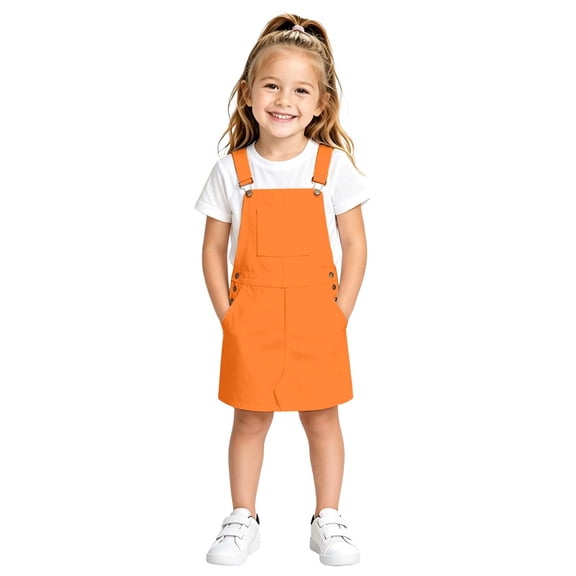 SUXIAN Toddler Dress Loose Fit Casual Long Sleeve Suspenders Everyday Playful Girls Summer Dress Orange 4-5 Years
