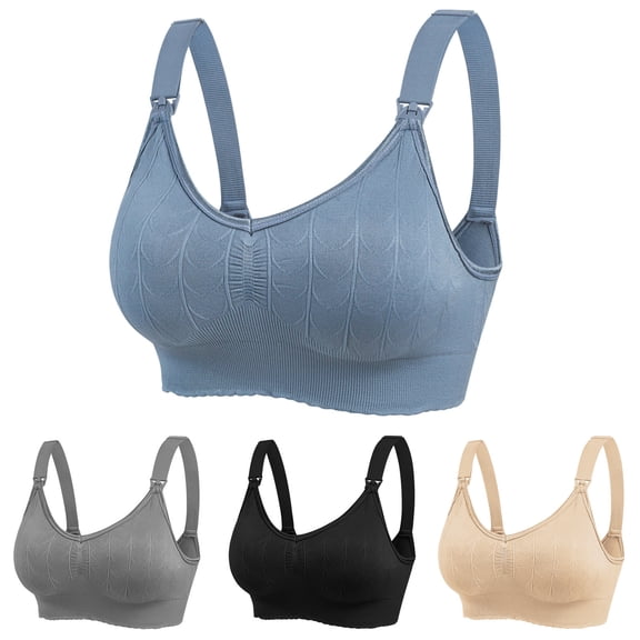 Abtuhar Maternity Everyday Solid Comfortable Breathable Wireless Front Buckle Pregnancy Nursing Bras with Support,Beige,M