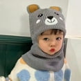 thumbnail image 4 of Kids Winter Hat, Cute Bear Ears One-piece No Brim Bonnet, Knitted Windproof Headwear Neck Warmer - Beanie Hat for Baby Boys Girls, 4 of 8