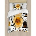 thumbnail image 2 of Ambesonne Halloween All Hallows Day Objects Haunted House Owl and Trick or Treat Candy Duvet Cover Set, 2 of 2