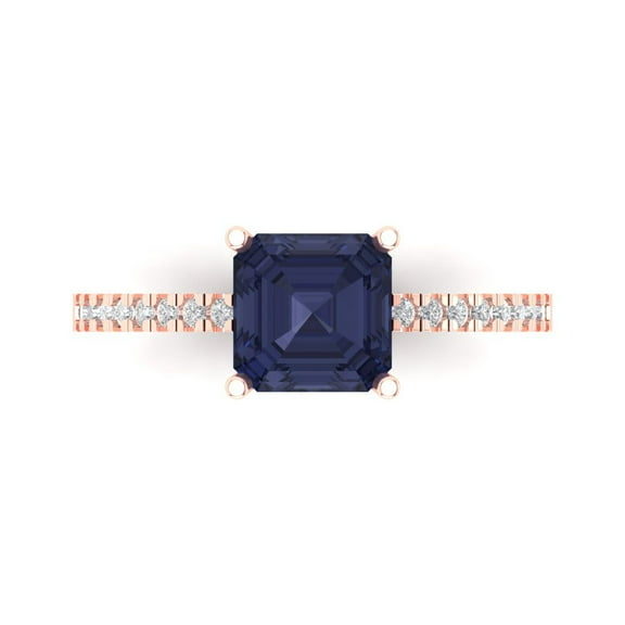 Solitaire with Accents Engagement Ring for Women - 2.7ct Simulated Blue Sapphire in 18K Rose Gold Promise Ring