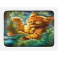 thumbnail image 1 of Cats Bath Mat, Fantasy Painting Radiant Orange Cartoon Cat Peacock Feather Bird Magical Dreamy, Non-Slip Plush Mat Bathroom Kitchen Laundry Room Decor, 29.5 X 17.5 Inches, Orange Green Blue, Ambesonne, 1 of 2