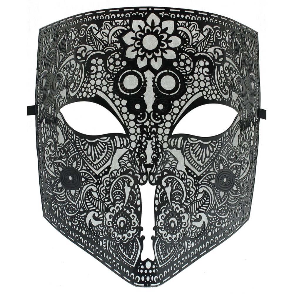 BLACK LASER CUT METAL Full Face Bauta Mask
