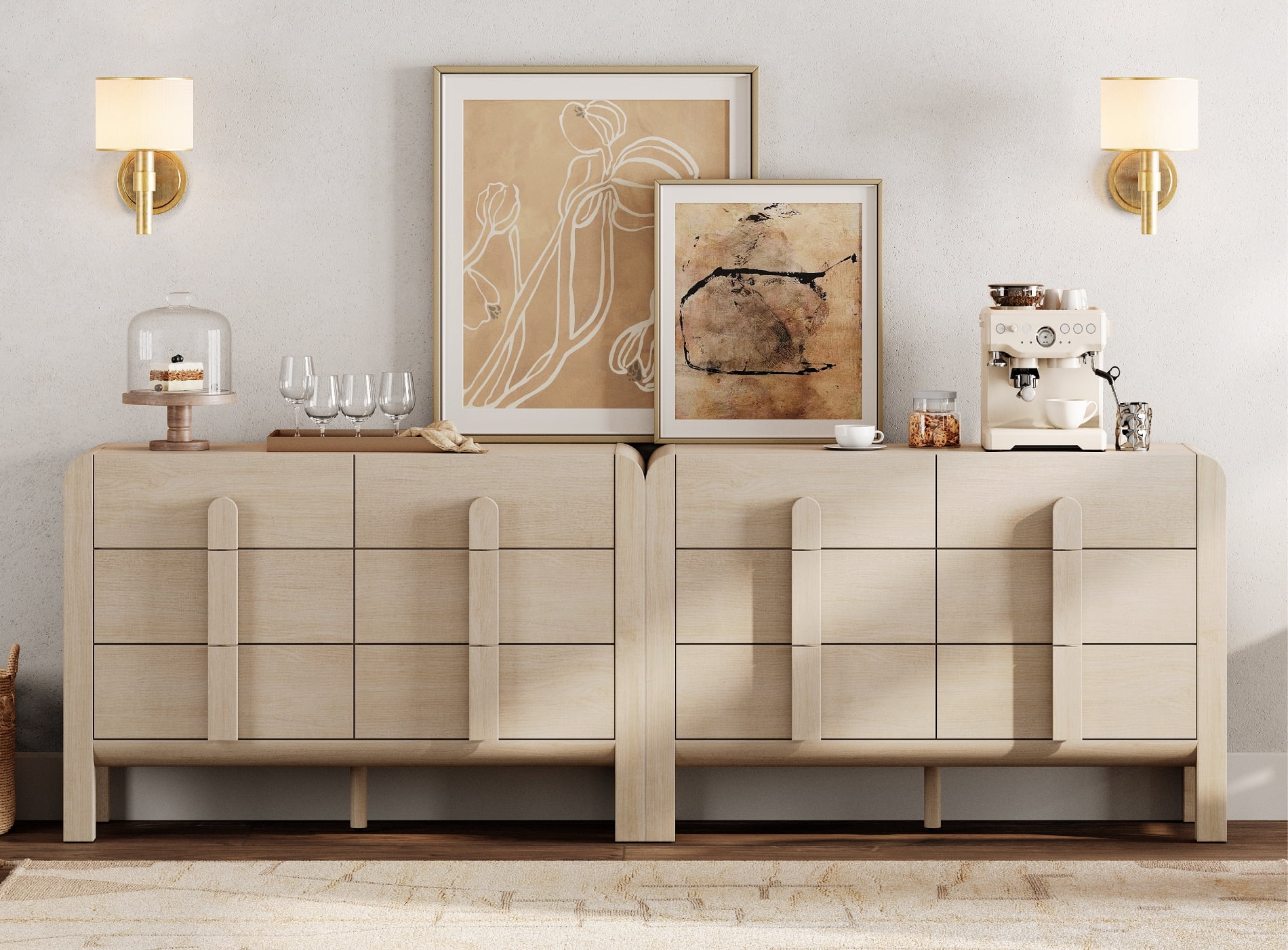 Modern Dresser TV Stand for TVs up to 100 Inch, Cruved Entertainment Center, Wood TV Console with Storage for Living Room