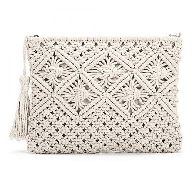 Bolso de mano de paja, bolso de sobre de paja para mujer, bolso de playa de verano, bolso de mano de playa, blanco Feliz Sencillez