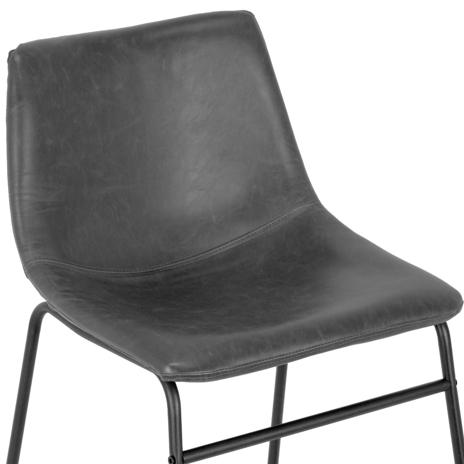 Tabouret Landon en cuir noir avec pieds en métal noir, hauteur de comptoir : 66 cm, pour cuisine et café.