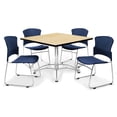 thumbnail image 2 of OFM Multi-Use Break Room Package, 42" Square Table with Plastic Stack Chairs, Oak Finish with Chrome-Plated Steel Base and Navy Seats (PKG-BRK-11), 2 of 5