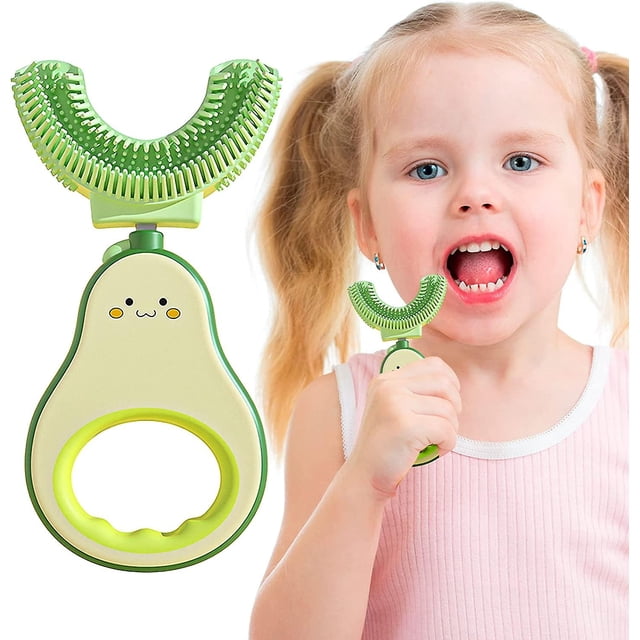 Cepillo de dientes en forma de niños, cepillo de dientes de silicona de grado alimenticio, cepillo de dientes para niños envolvente 360 para limpieza de dientes de profundidad completa para niños de 2 Feliz Sencillez
