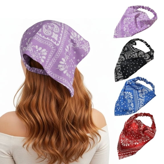 4 Pcs Floral Triangle Hair Scarves – Elastic Chiffon Bohemia Headband Kerchief Turbans for Styling