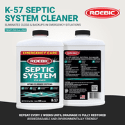 Roebic K-57 Septic System Drain Cleaner, Liquid Septic Tank Pipe Clog Remover with Bacteria Enzymes, Safe for Bathroom Toilet, Treats 500 Gallons, 32 oz