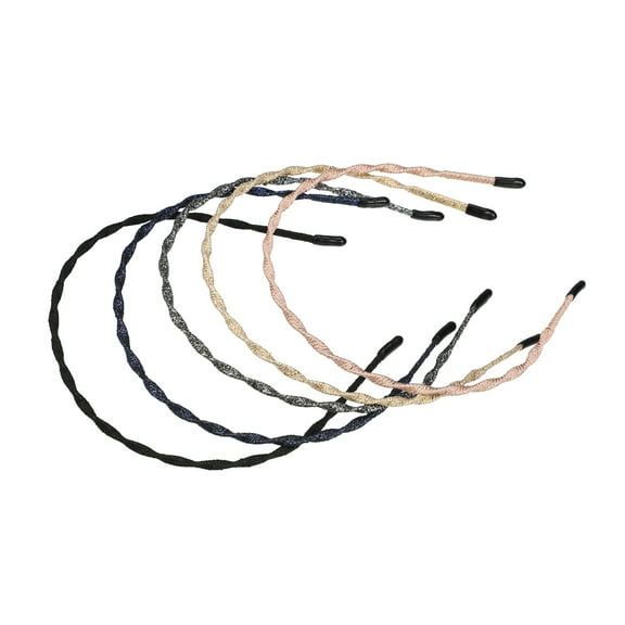 Vocoste 5 Pcs Fashion Design Thin Cloth Headbands for Women Gold Tone Deep Blue Pink Black Silver Tone 5.12"x0.2"
