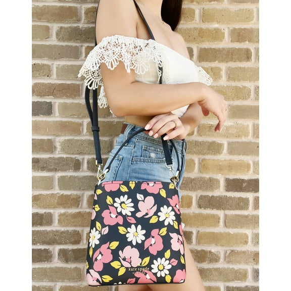 Kate Spade New York Women's  Darcy Daisy Leather Bucket Bag Crossbody Blue Floral