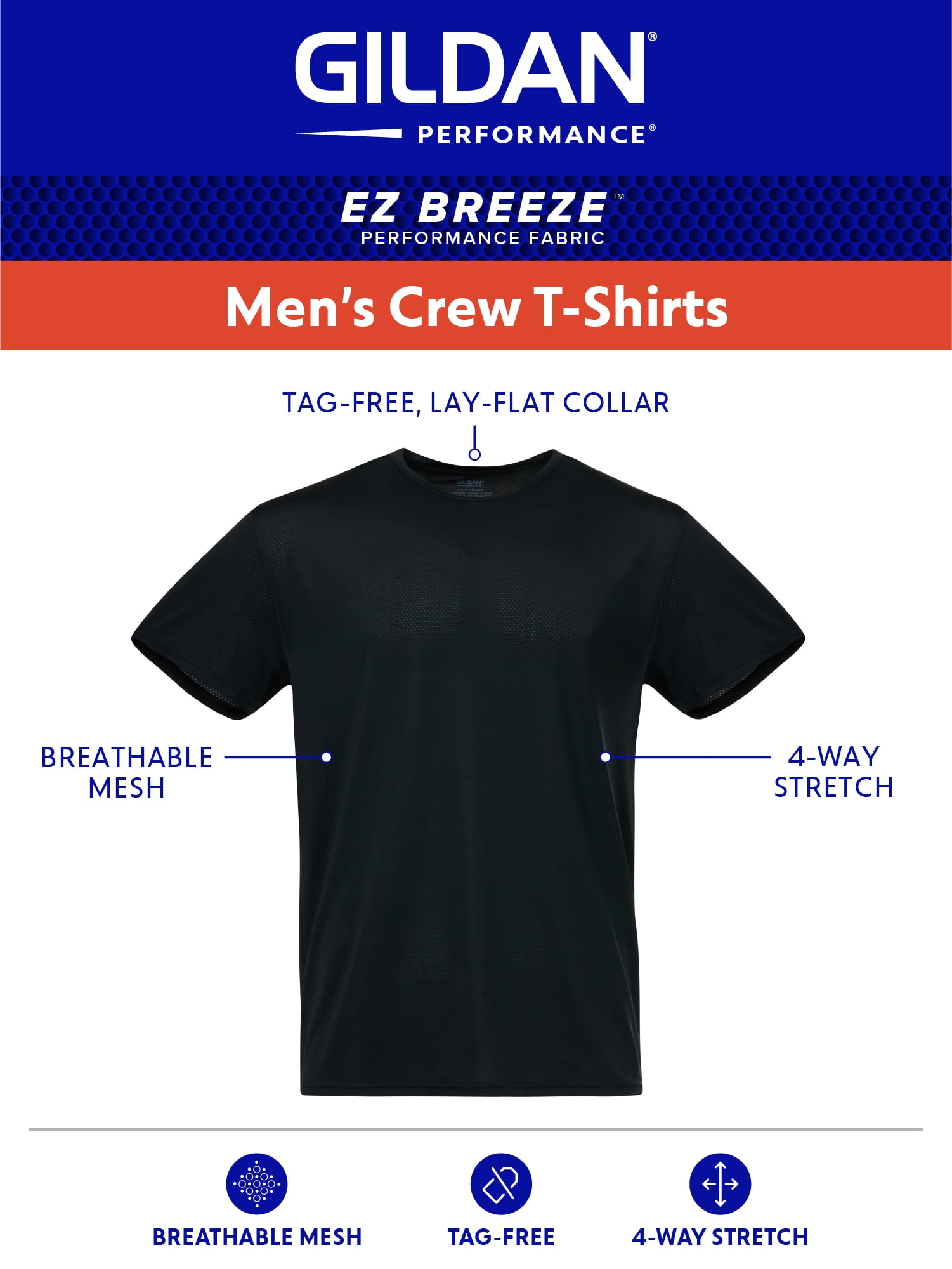 Gildan Men's Performance EZ Breeze Crew Tees, 6-Pack, Sizes S-2X