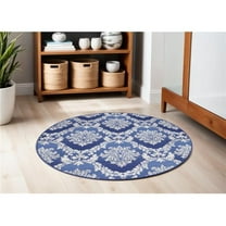 HomeRoots 552411 5 ft. Damask Distressed Round Rug, Ivory & Blue
