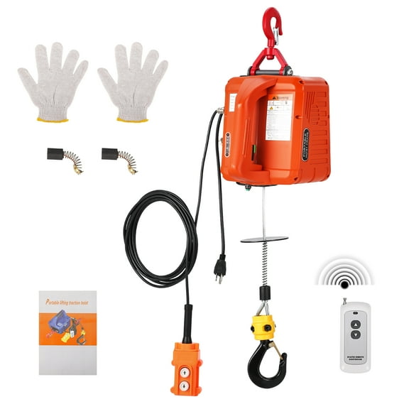 Mescukay 1100 lbs Electric Hoist Winch 3 in 1, 25ft Lifting Range, Portable Electric Power Winch w/Wire and Wireless Remote Control, Overload Protection, 120V 1500W Electric Hoist Crane for Towing