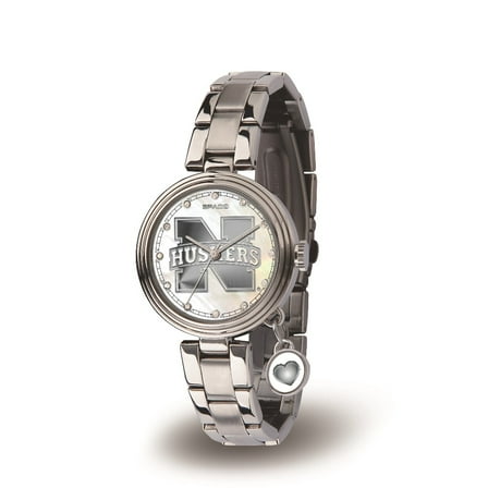 Nebraska NCAA Huskers Charm Watch with Mother of Pearl Dial & Stainless Steel Band