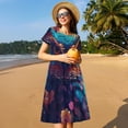 thumbnail image 4 of Honeii Colorful Feather Owl Print Women’s Short Sleeve Dress, Comfortable Casual Dress, Soft Polyester Spandex Blend, Stylish Everyday Wear for Summer, Perfect for Travel and Vacation, 4 of 6