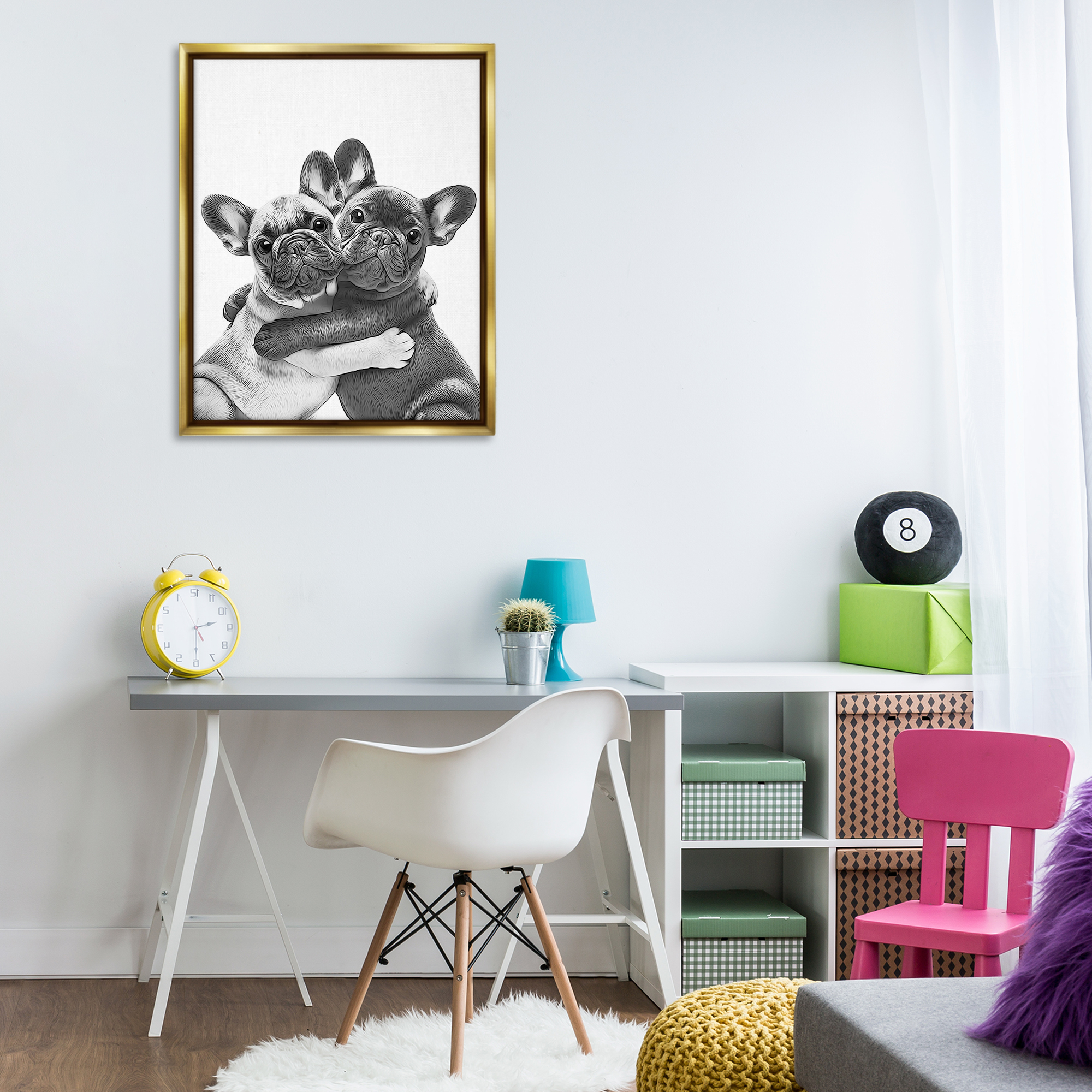 Stupell Industries Hugging Dog Pair Animals & Insects Painting Gold Floater Framed Art Print Wall Art, 25 x 31