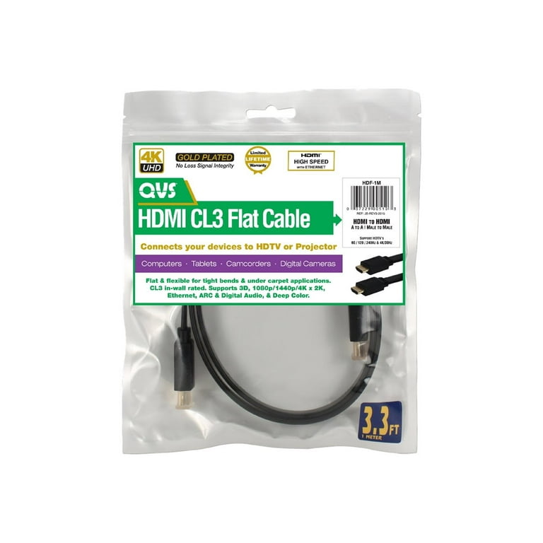 QVS 39 ft. HDMI 4K Flat CL3 In-Wall-Rated Blu-ray HDTV Cable HDF