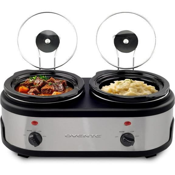 OVENTE Dual Buffet Station Slow Cooker & Serving Station - SLO215BR