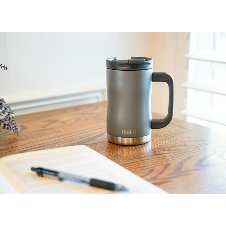 MIRA Coffee Mug Cup with Handle and Lid, 14 oz Stainless Steel