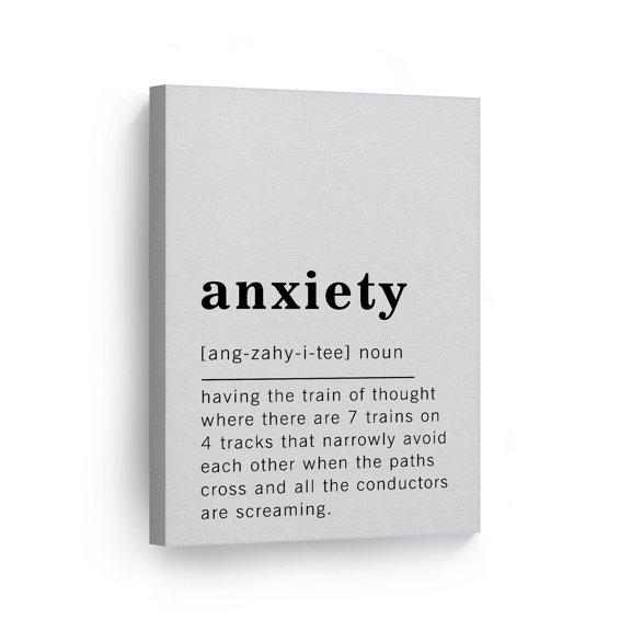 Smile Art Design Funny Noun Dictionary Definition of Anxiety Canvas Print Inspirational Quote Sign Office Living Room Bedroom Bathroom Wall Decor Wall Art Home Decor Ready to Hang Made in USA 12x8