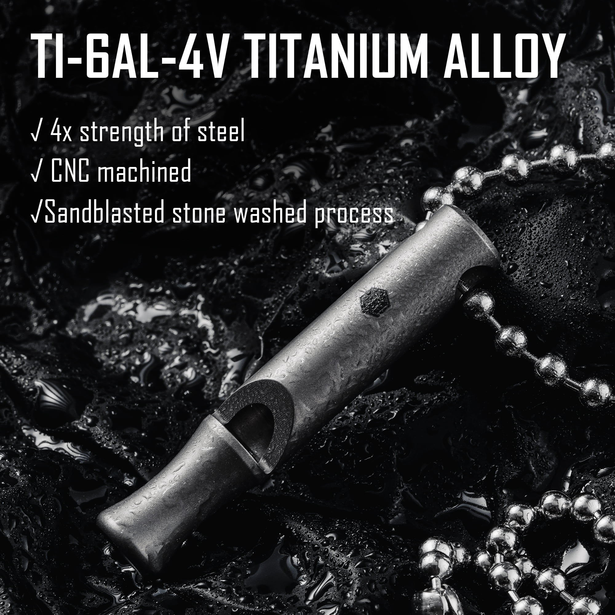 Key Unity Titanium Whistle, EDC Necklace Signal Whistle for Outdoor Safety, Camping, Hiking, Training