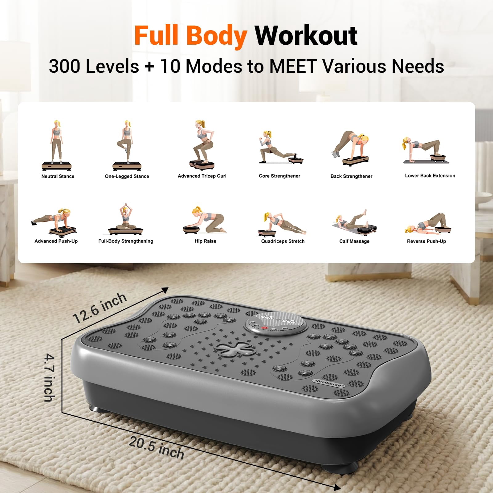 RIORUN Vibration Plate Exercise Machine with 300 Speeds and 150w, 460 lbs, Silver