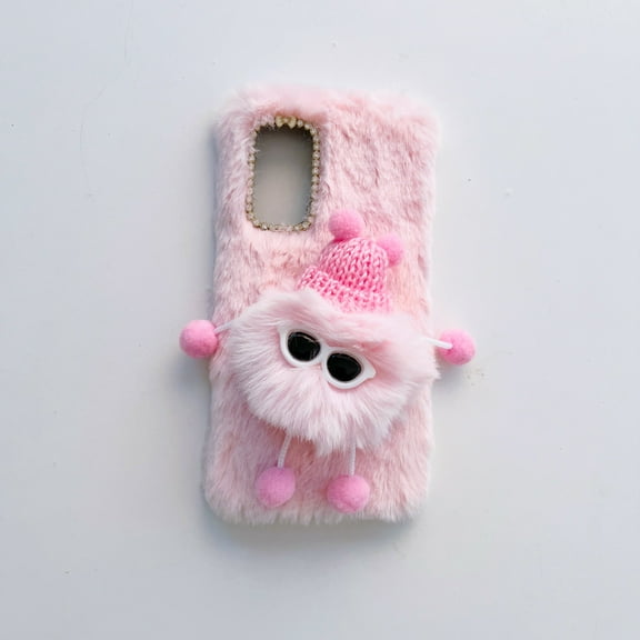 Nalacover Furry Plush Case for Samsung Galaxy A34 5G, Cute Cartoon Briquette Cold Weather Warm Fluffy Phone Case, Shockproof Shining Glitter Diamond Lens Frame Protection Cover, Pink