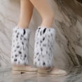 thumbnail image 4 of Women Contrast Color Vintage Plush Leg Warmer Winter Fuzzy Thickened Boot Toppers Cuff Cosplay Leg Cover Long Socks, 4 of 8