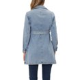 thumbnail image 4 of MODA NOVA Juniors Notched Lapel Long Sleeves Button Belted Long Denim Jacket, 4 of 6
