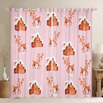 Manfei Cute Christmas Deer Blackout Curtains Set of 2 (52x84 Each) for Kids Children, Gingerbread House Window Curtains, Girls Pink Brown Curtains and Drapes, Luxury Room Decor