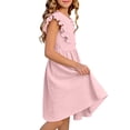 thumbnail image 6 of ITSAME Girls Dress, Waist-Cinching Flutter Ruffle Crewneck Kids Fashion Casual Princess Dress Pink 11-12T, 6 of 6