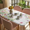 thumbnail image 3 of Pink Purple Flower Table Cloths for 4 Foot Rectangle Tables, Spring Country Floral Leaf Grey Plaid Patio Waterproof Elastic Fitted Tablecloths, Washable Rectangular Table Cover for Camping, 3 of 8
