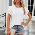 thumbnail image 3 of Scyoekwg Petal Sleeve Tops for Women Summer Trendy Round Neck Eyelet Short Sleeve Shirts Solid Color Elegant Tunic Blouses (White,L), 3 of 7