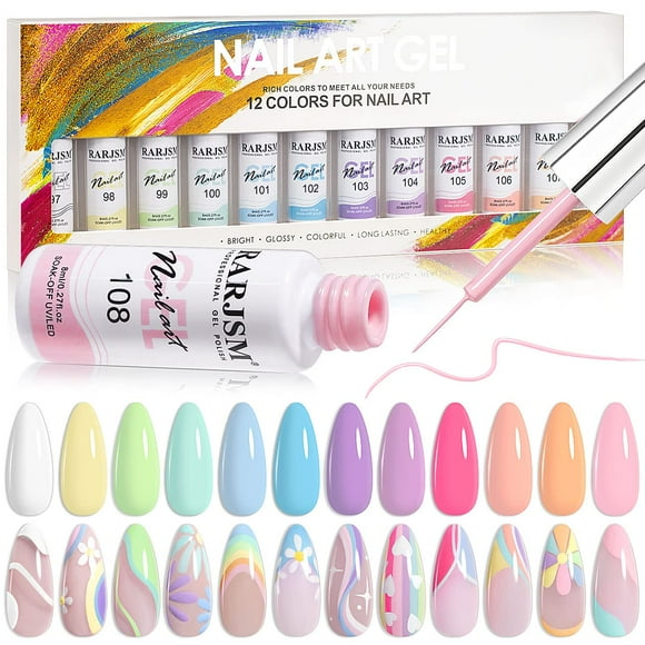 Set de esmaltes en gel para decoración de uñas RARJSM, 12 colores, 8 ml