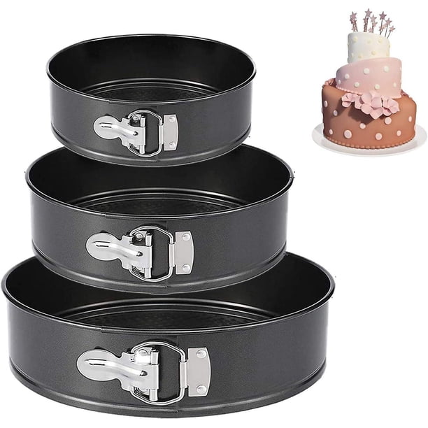 Juego de moldes para pasteles redondos, juego de moldes desmontables, 3 piezas, moldes para pasteles de 4"/ 7" /9", revestimiento antiadherente, acero al carbono, fondo plano extraíble