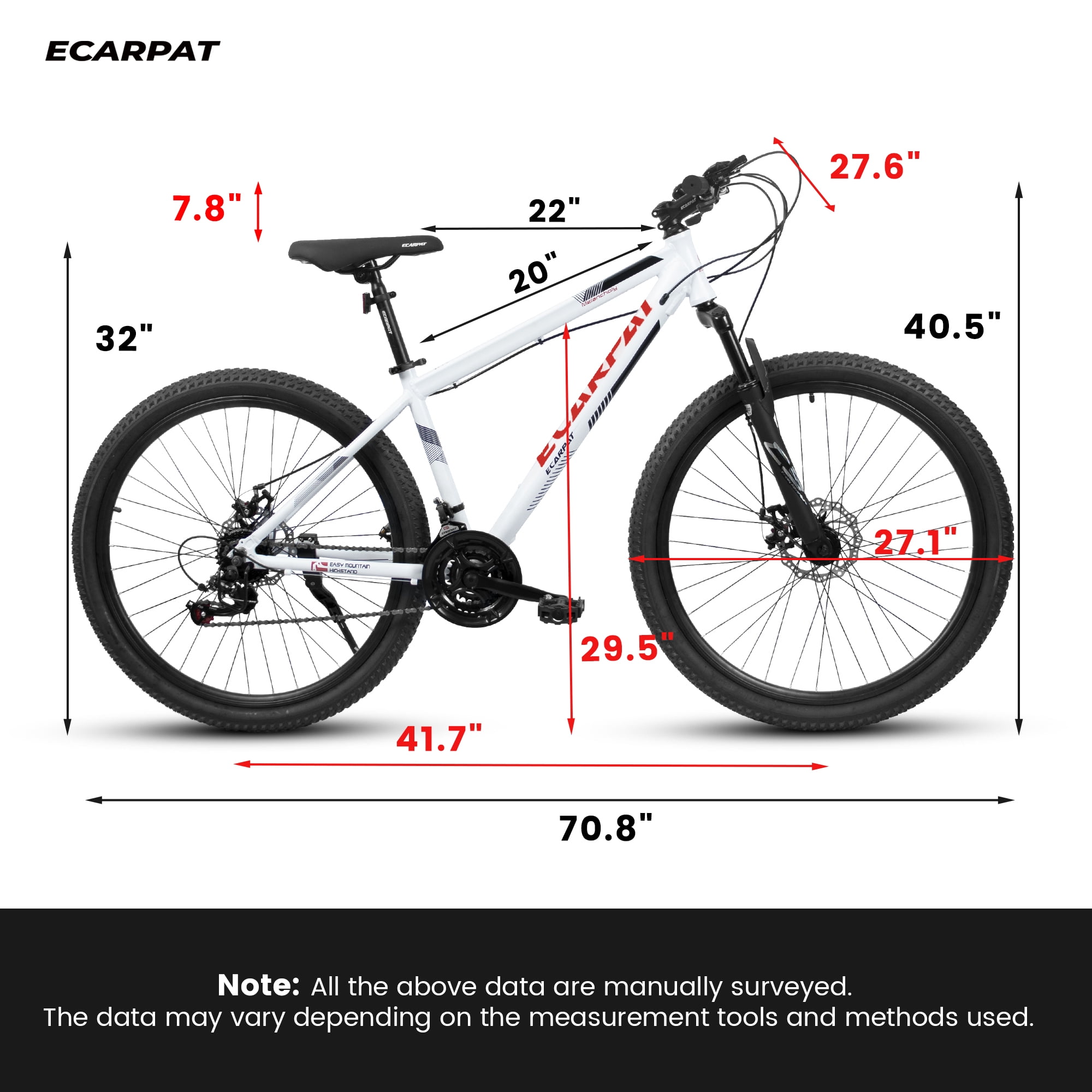 27" Lightweight Aluminum Mountain Bike, 21-Speed with Front Suspension - White