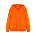 thumbnail image 4 of HILEELANG Kids 4-12Y Cotton Blend Full-Zip Hoodie, Lightweight Solid Sweatshirt with Front Pockets, Orange, 4 of 8