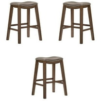 Pemberly Row 29" Upholstered Faux Leather Saddle Bar Stool in Gray - Set of 3