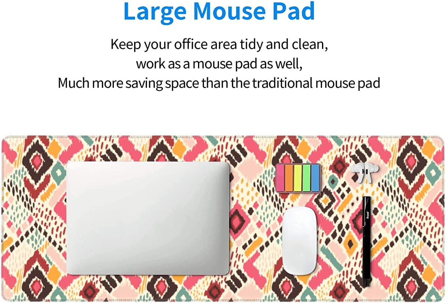 Western Tribal Geometry Gaming Mouse Pad XL, Extended Stitched Edges Mousepad, Large Mouse Mat Desk Pad, Long Non-Slip Rubber Base Mice Pad（31.5x12 Inch）