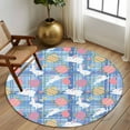 thumbnail image 2 of Round Rugs 7Ft, Easter Bunny Eggs Round Area Rug Washable Indoor Throw Carpet, Spring Leaves Daisy Flowers Blue Plaid Large Non Slip Circle Rug for Dining Room Playroom Home Decor Aesthetic, 2 of 8