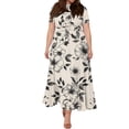 thumbnail image 5 of LWavelet Women's Plus Size Floral Maxi Dress Short Sleeve Tie Waist Casual Boho Flowy Dress with Pockets Gray 4XL, 5 of 7